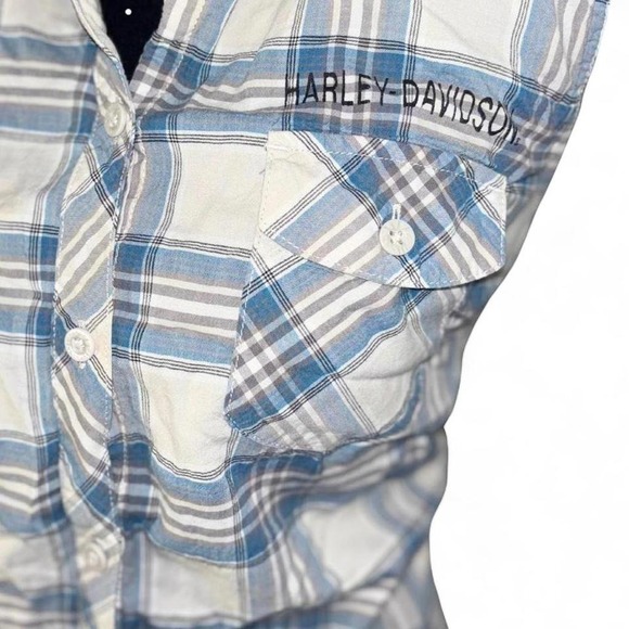 ✨ Harley Davidson Blue Plaid Sleeveless Button Up Shirt ✨ - Picture 5 of 5